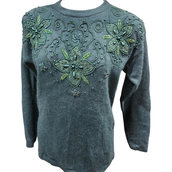 Cavalini Sweaters - Vintage Cavalini Grandmacore Angora Rabbit &‎ Wool Green jeweled Sweater small